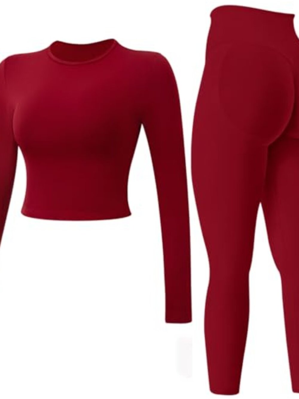 Seamless 2-Piece Workout Set Long Sleeve Top Hidden Scrunch Leggings Gym Outfit